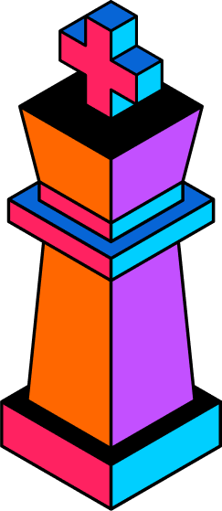 King chess piece, gold, violet and cyan finish
